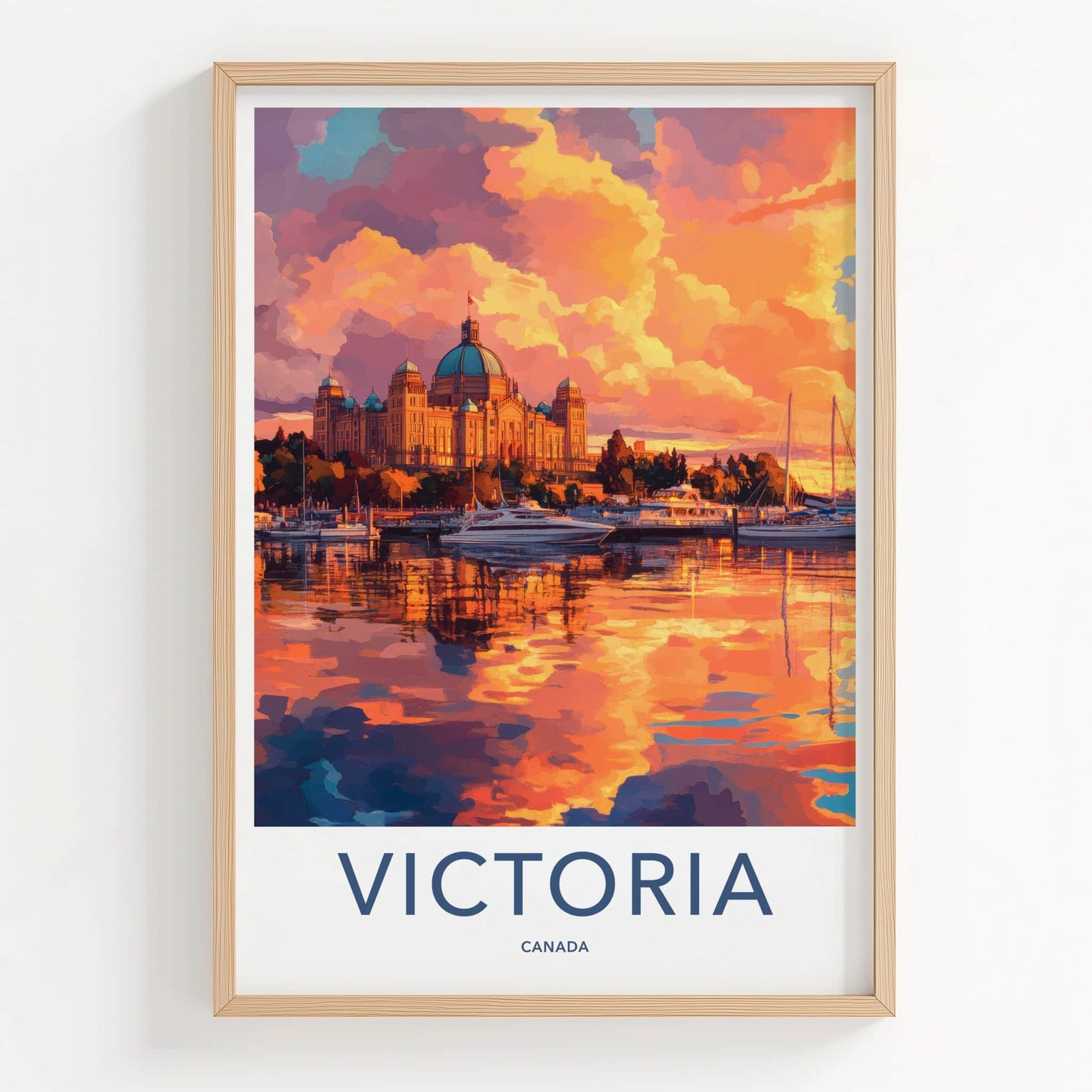 Victoria Poster - Canada Travel Art - Harbor Sunset Reflection Home Decor