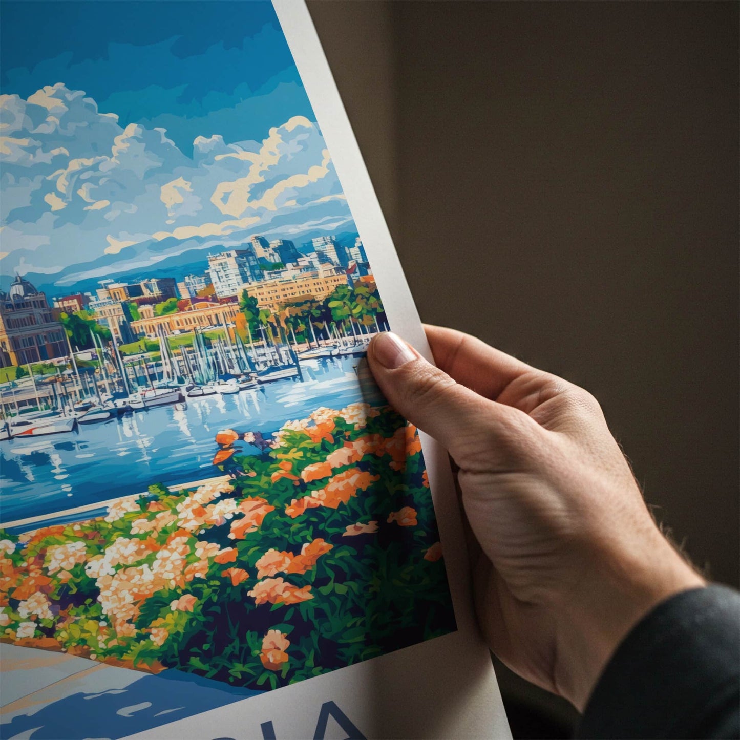 Victoria Poster - Canada Travel Art - Parliament Harbor Flowers Home Decor