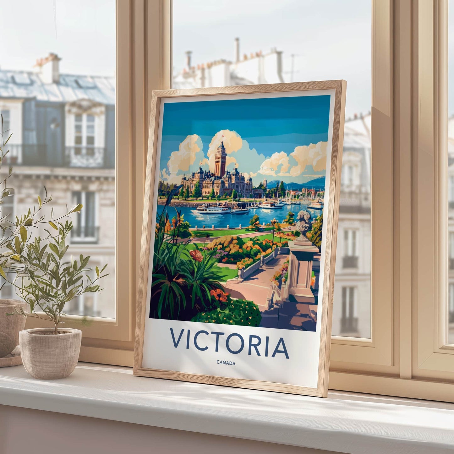 Victoria Poster - Canada Wall Art - Parliament Harbor Gardens Home Decor