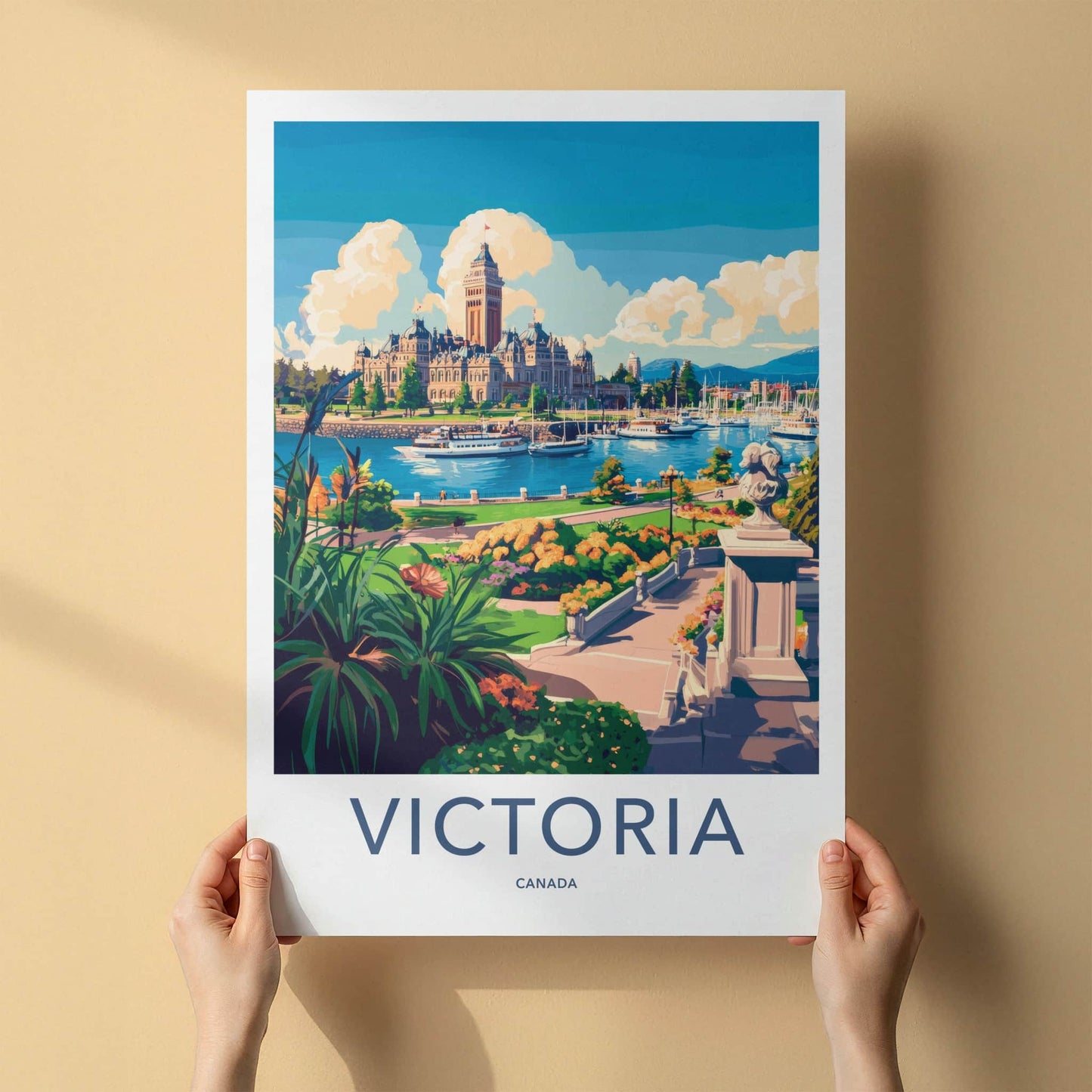 Victoria Poster - Canada Wall Art - Parliament Harbor Gardens Home Decor