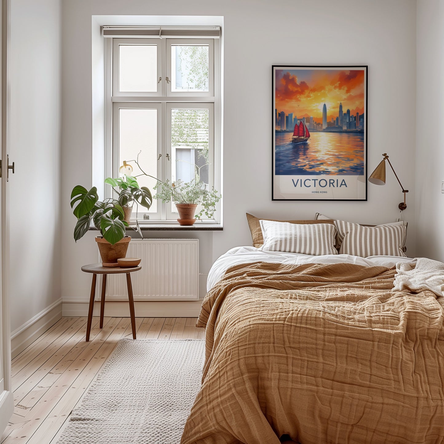 Victoria Poster - Hong Kong Framed Art - Red Sail Sunset Home Decor