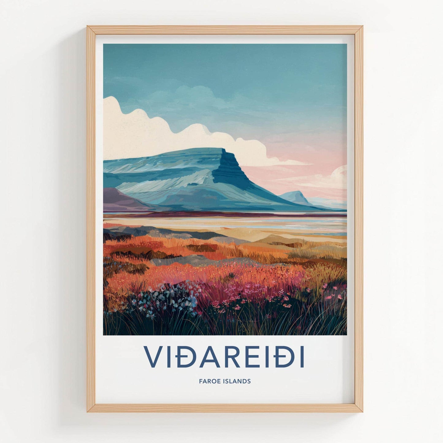 Vidareidi Poster - Faroe Islands Travel Art - Rugged Mountain Scenery Wall Decor