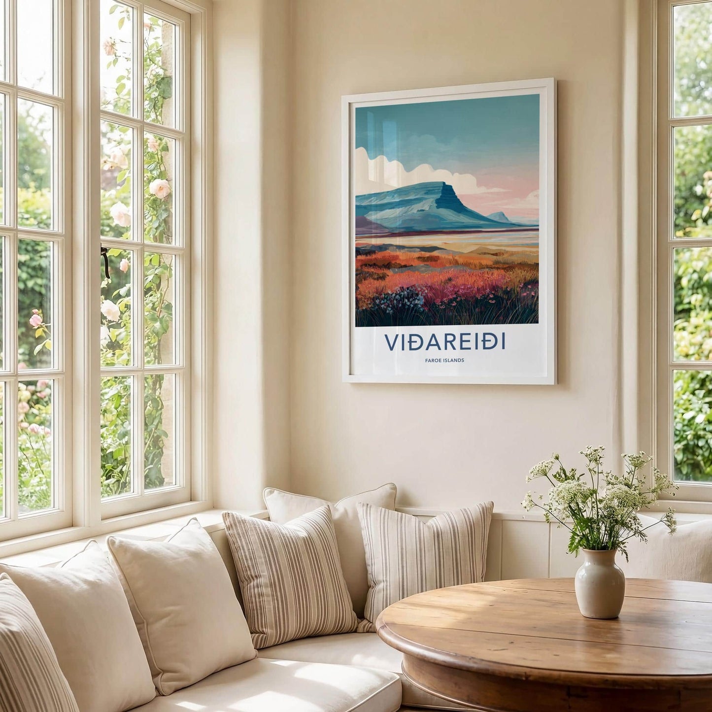 Vidareidi Poster - Faroe Islands Travel Art - Rugged Mountain Scenery Wall Decor