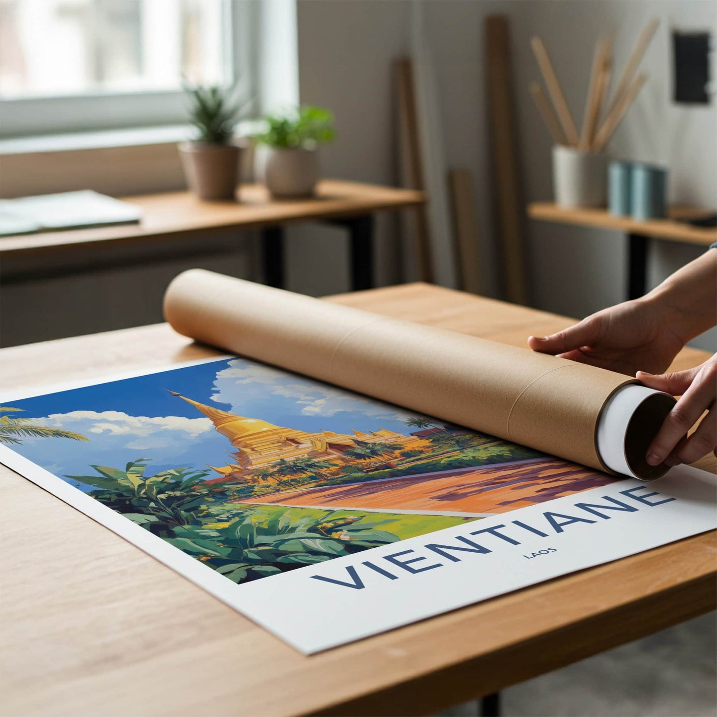 Vientiane Poster - Laos Travel Art - Golden Stupa Garden Home Decor