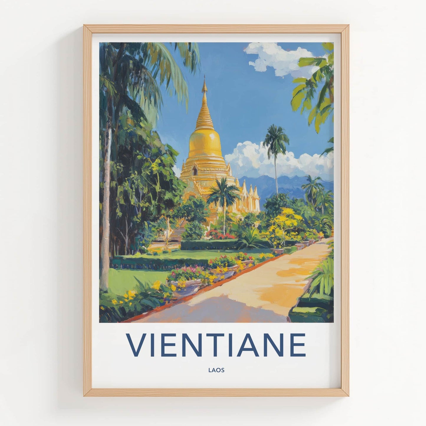 Vientiane Poster - Laos Travel Art - Golden Stupa Garden Wall Decor