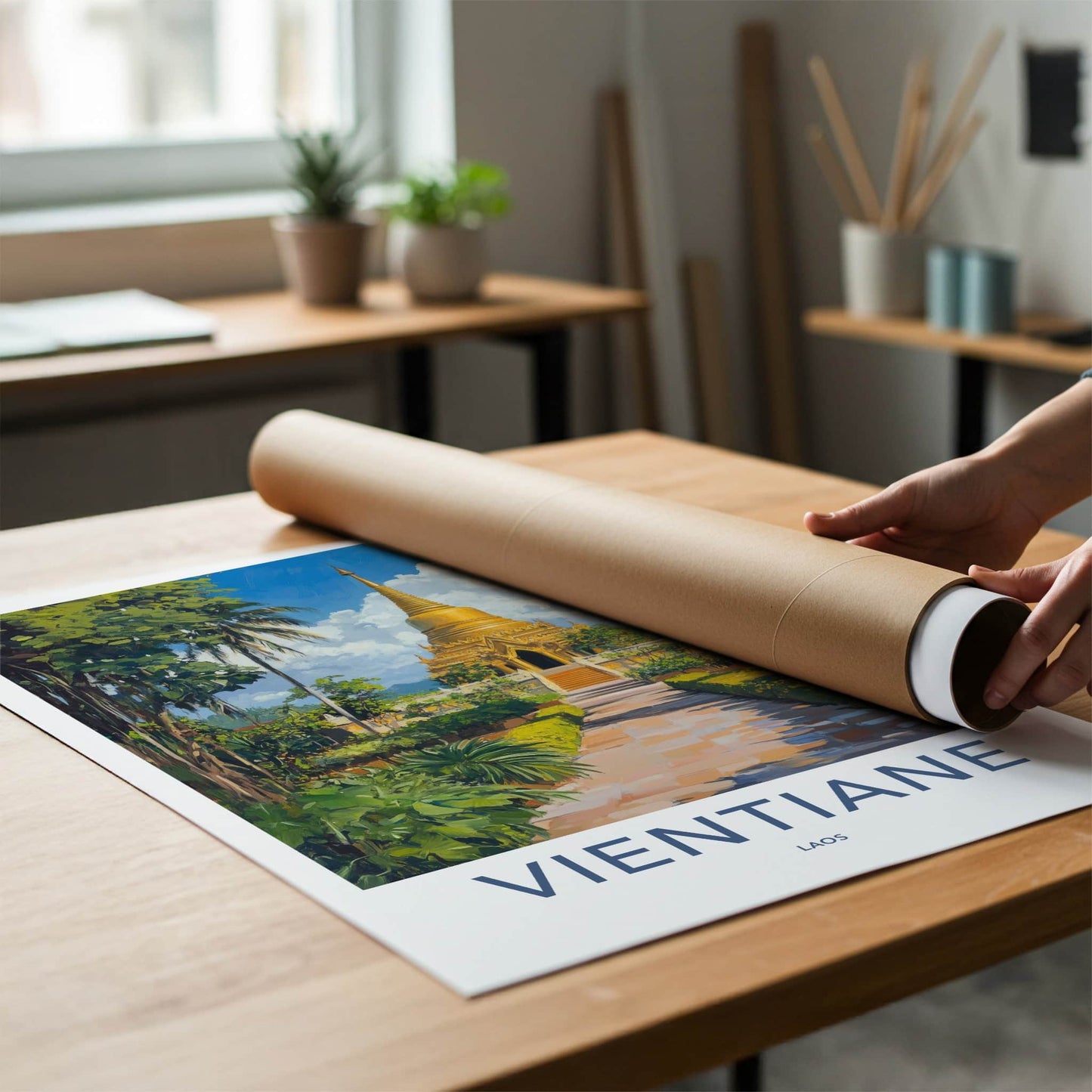 Vientiane Poster - Laos Travel Art - Golden Temple Gardens Home Decor