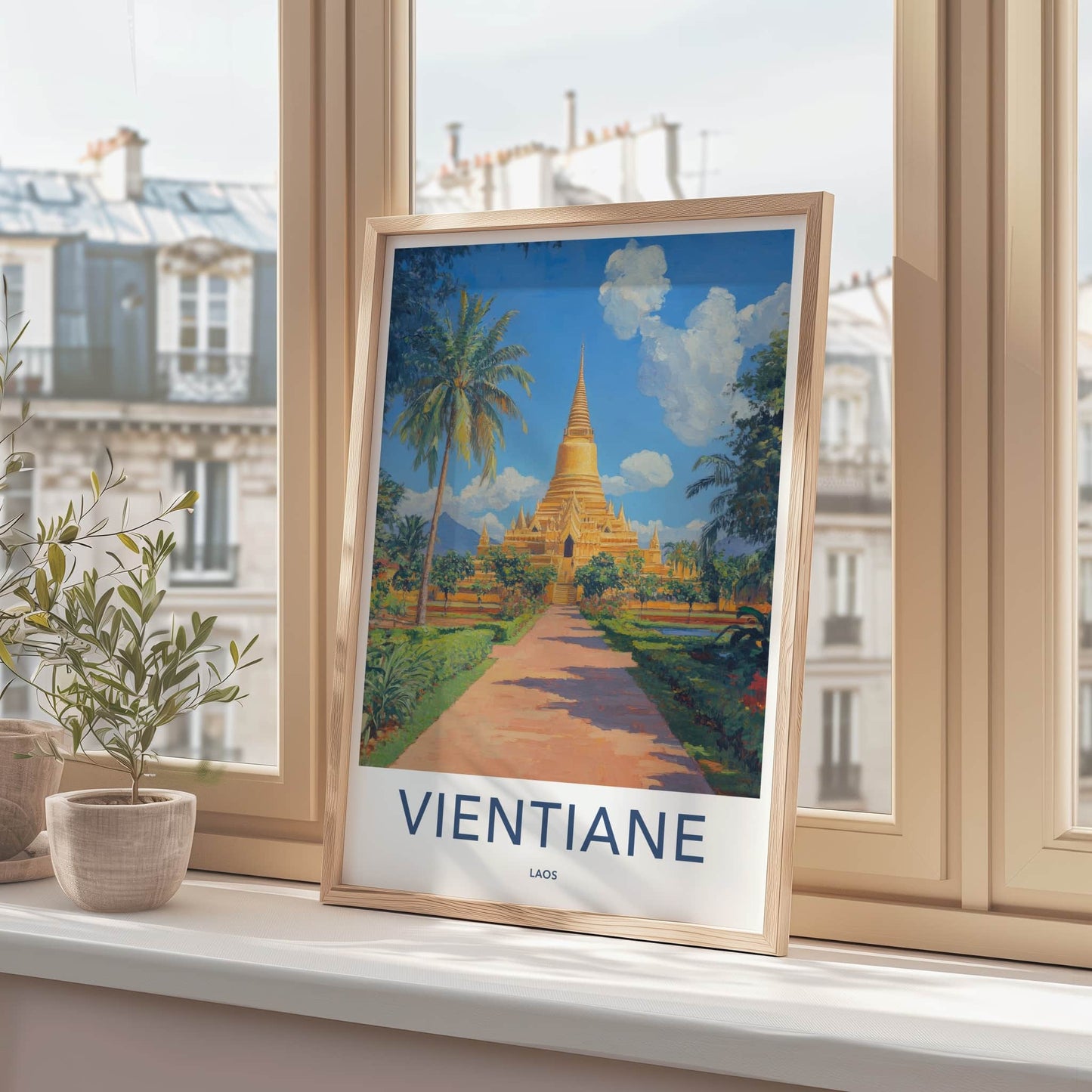Vientiane Poster - Laos Travel Art - Grand Golden Stupa Home Decor