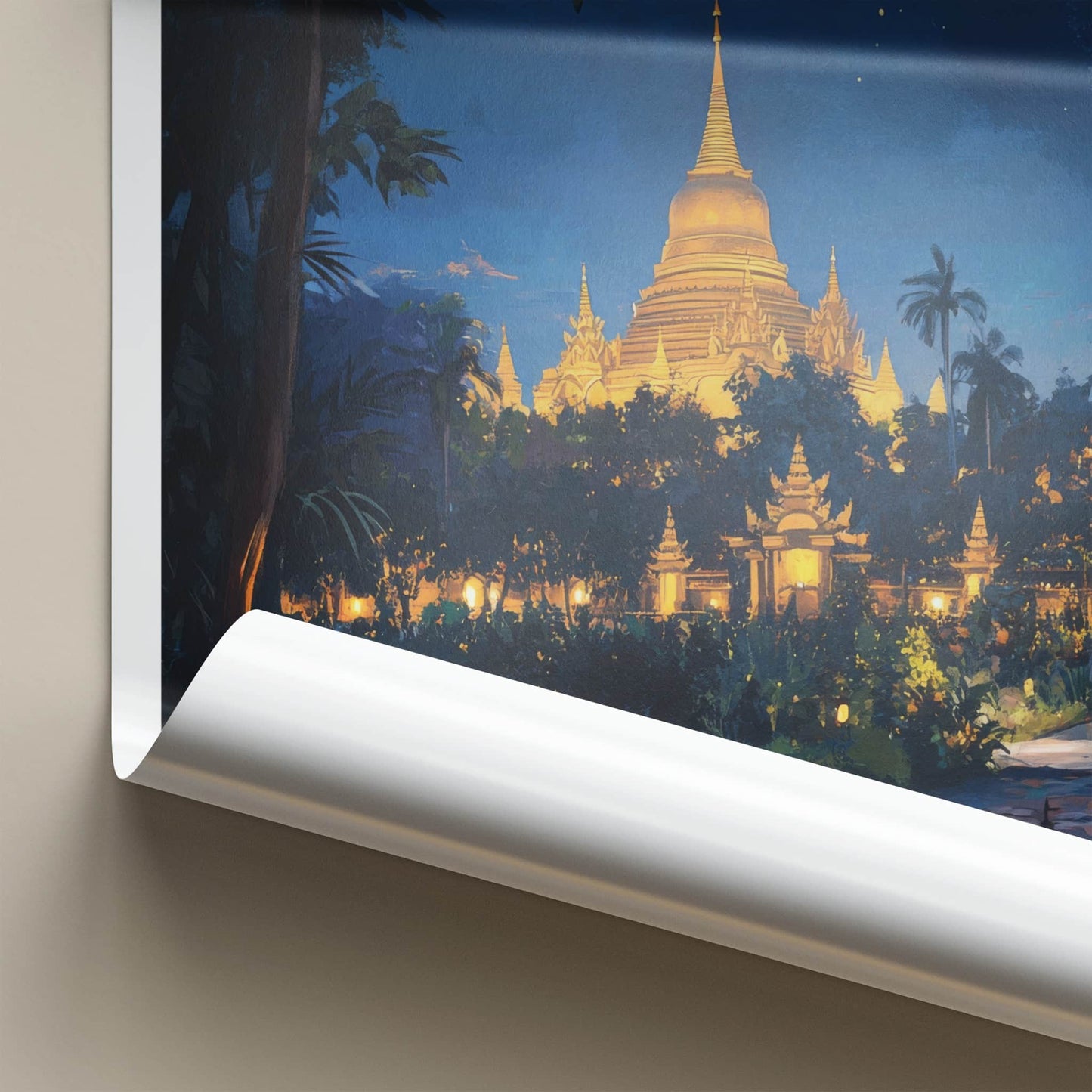 Vientiane Poster - Laos Travel Art - Lush Tropical Pagoda Wall Decor