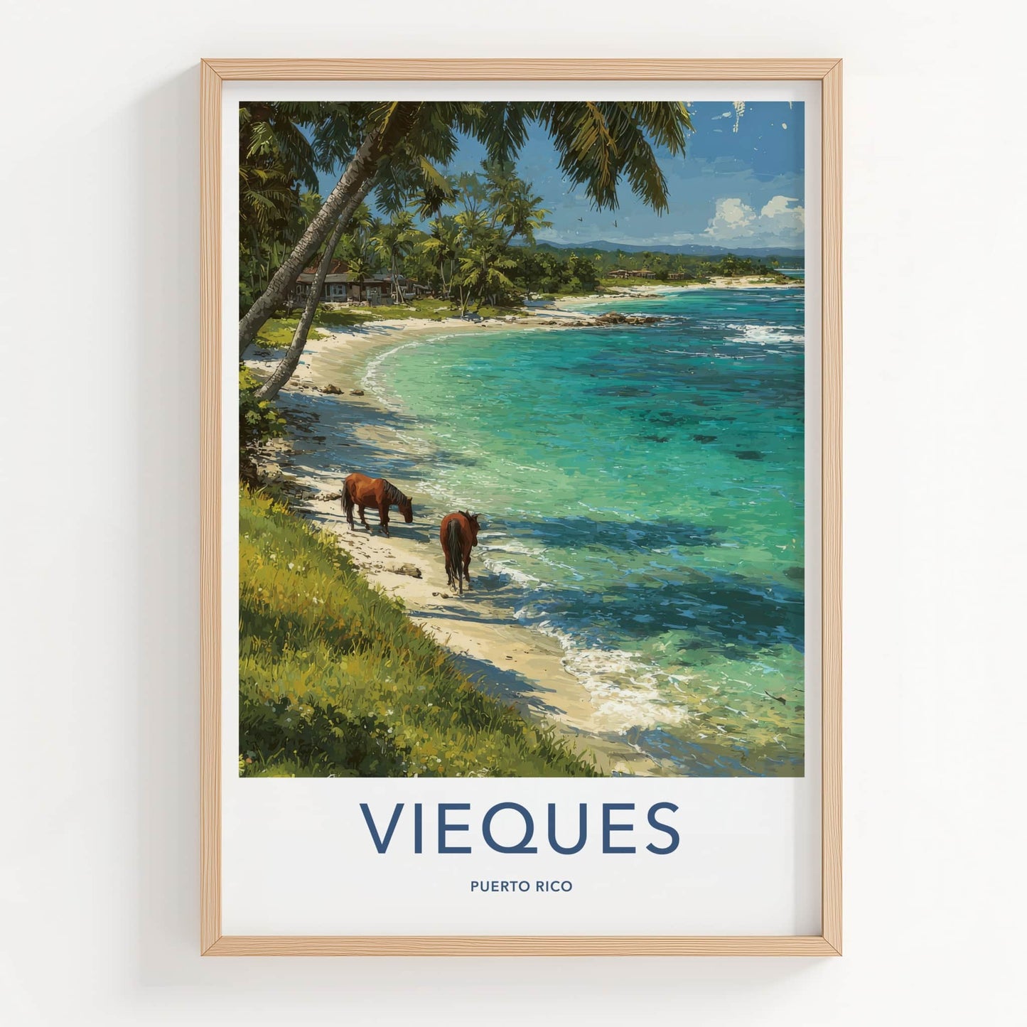 Vieques Poster - Puerto Rico Beach Ocean Horses Wall Art