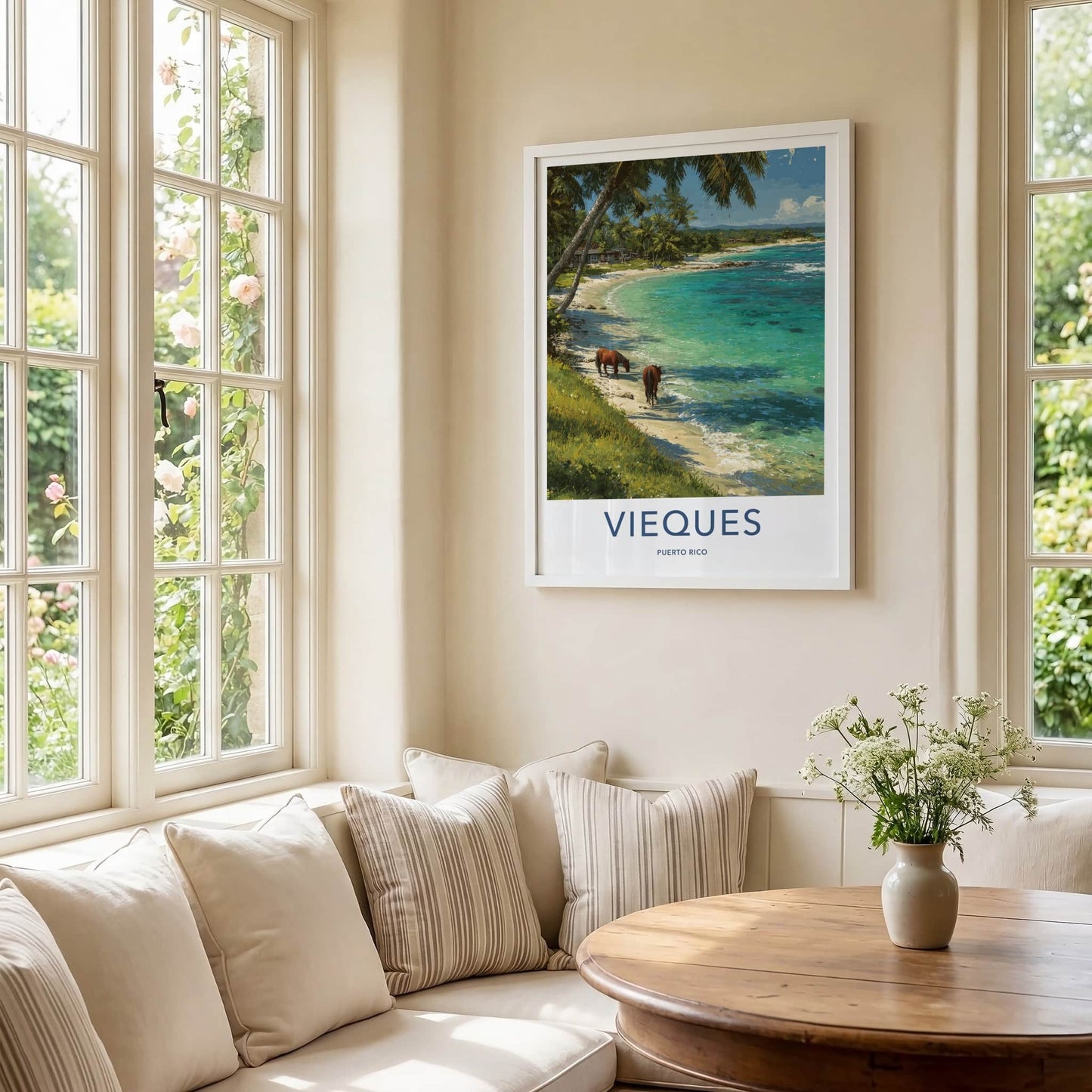 Vieques Poster - Puerto Rico Beach Ocean Horses Wall Art