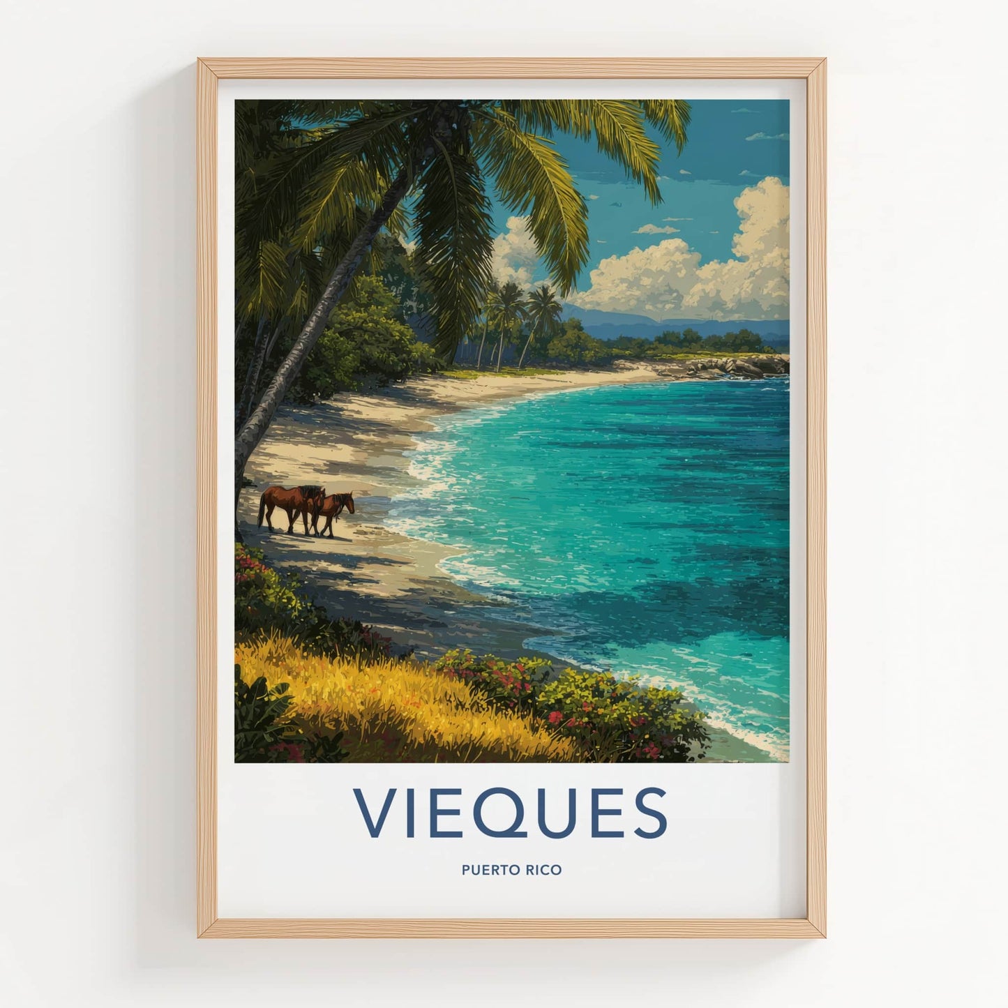 Vieques Poster Puerto Rico Palm Beach Horses Lounge Decor