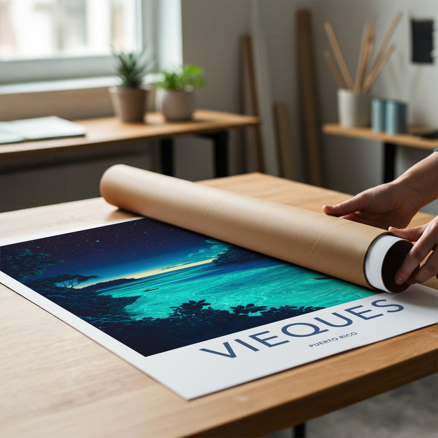 Vieques Poster - Puerto Rico Travel Art - Bioluminescent Bay Night Home Decor