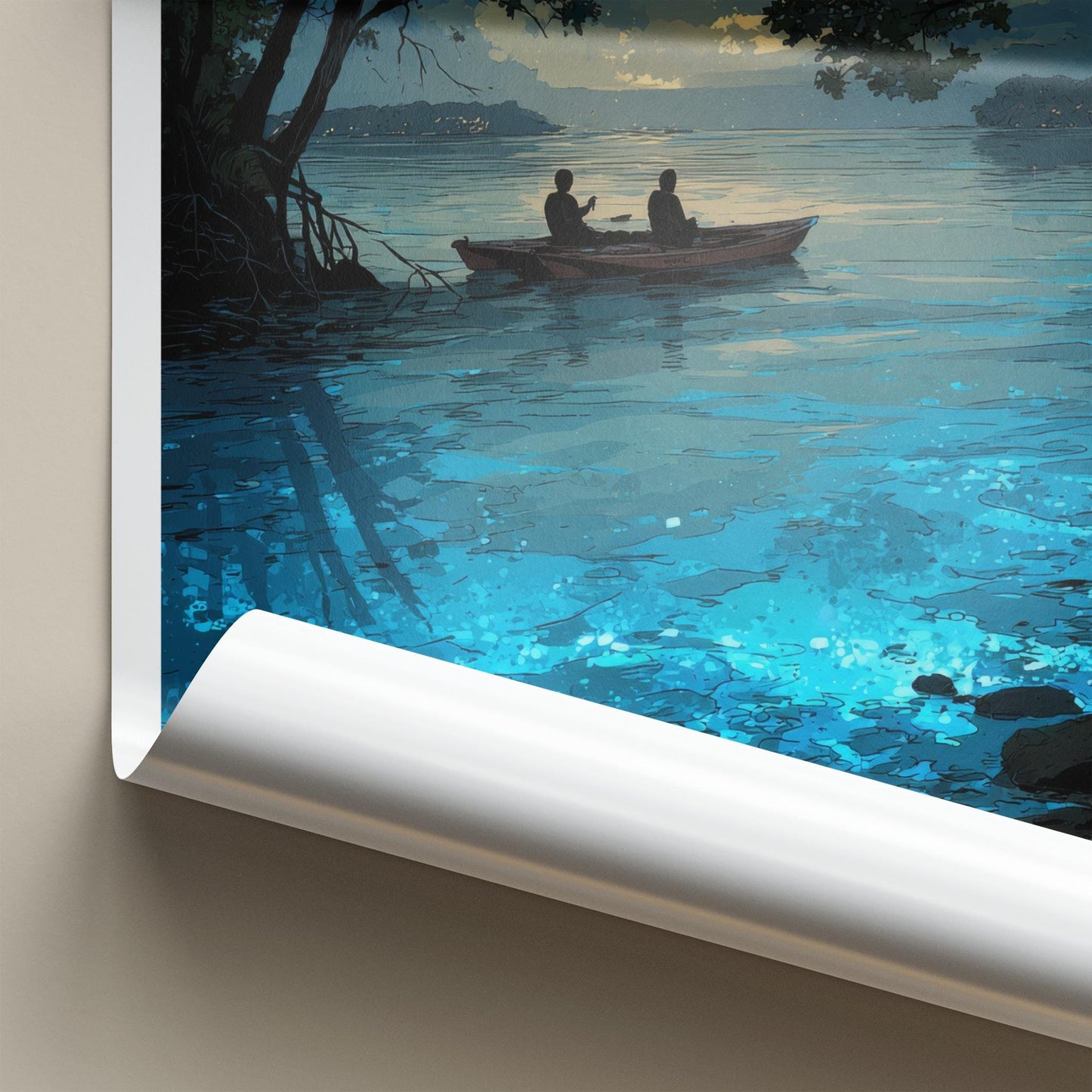 Vieques Poster - Puerto Rico Travel Art - Bioluminescent Water Boat Home Decor