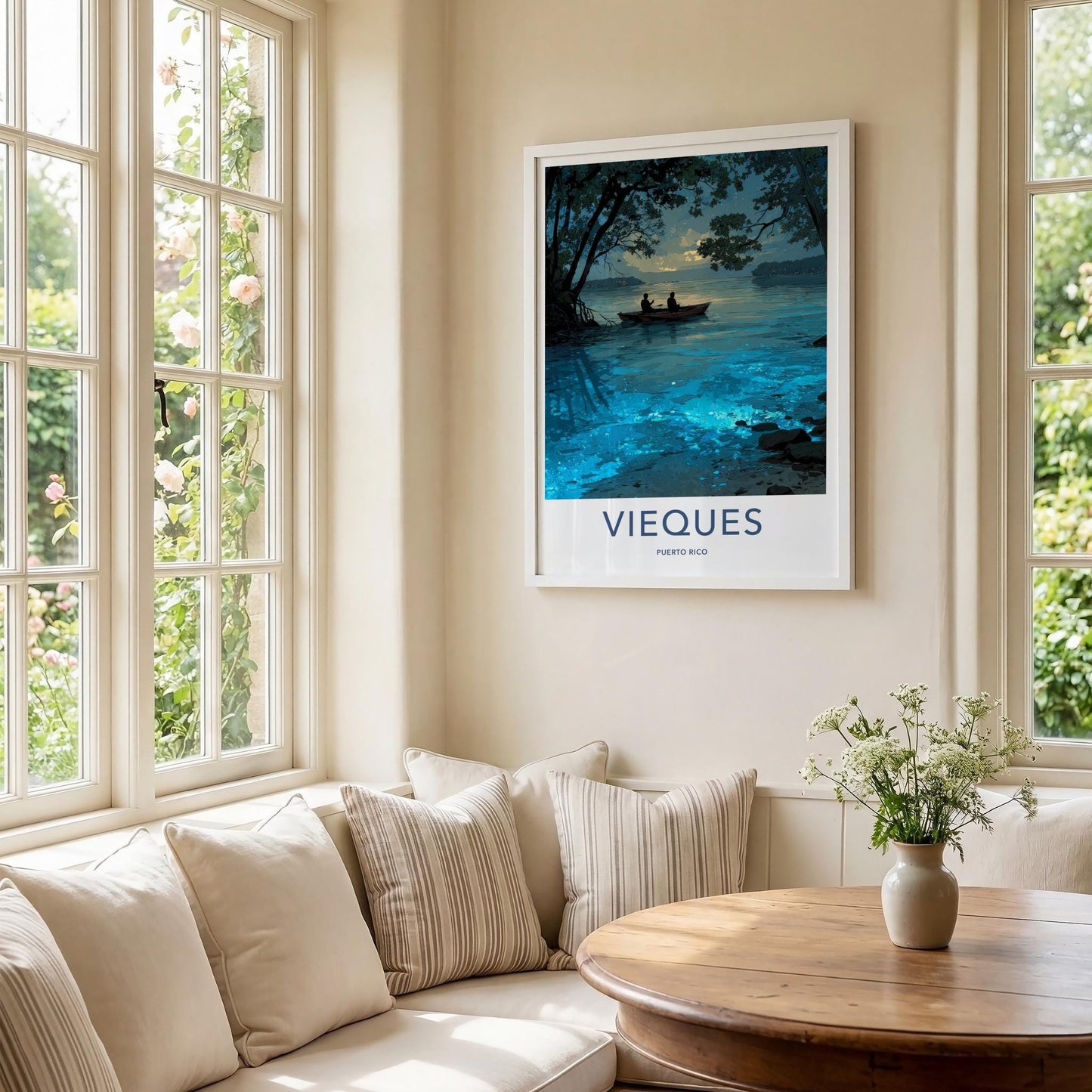 Vieques Poster - Puerto Rico Travel Art - Bioluminescent Water Boat Home Decor