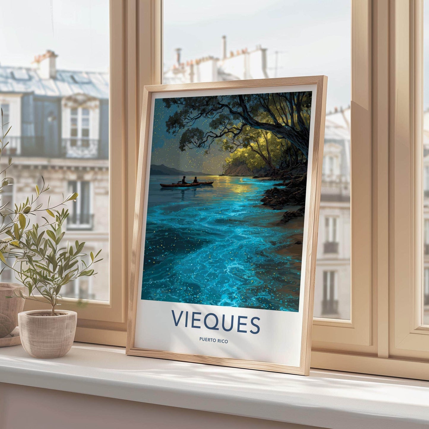 Vieques Poster - Puerto Rico Travel Art - Glowing Kayak Lagoon Home Decor