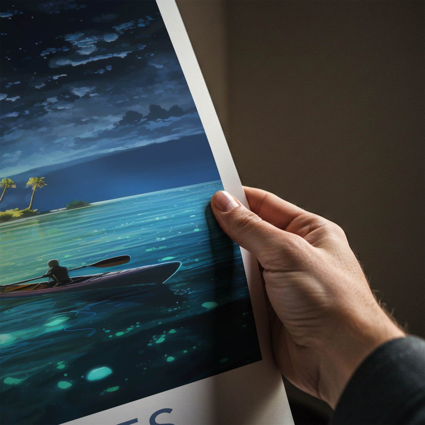 Vieques Poster - Puerto Rico Travel Art - Moonlit Island Paddle Home Decor