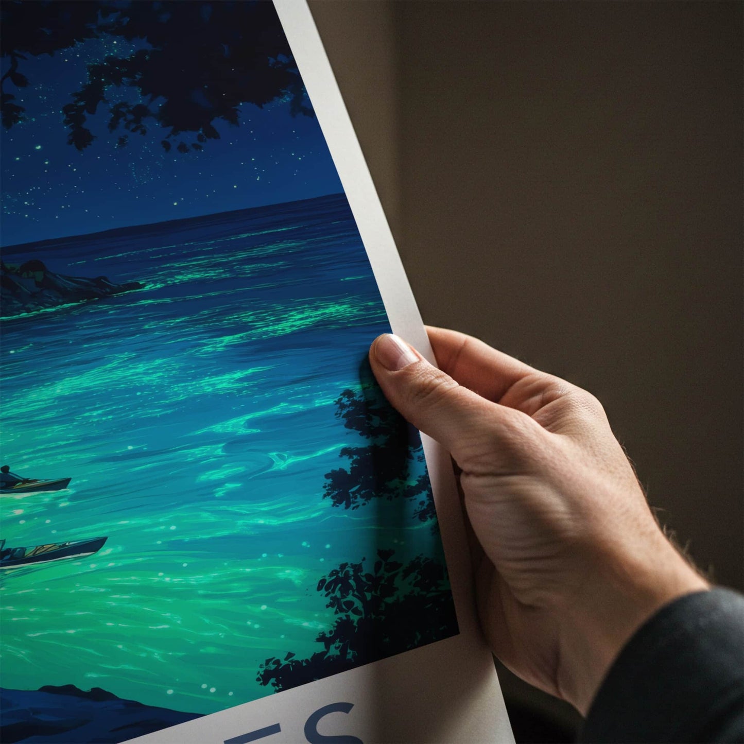 Vieques Poster - Puerto Rico Travel Art - Starry Bioluminescent Waters Home Decor