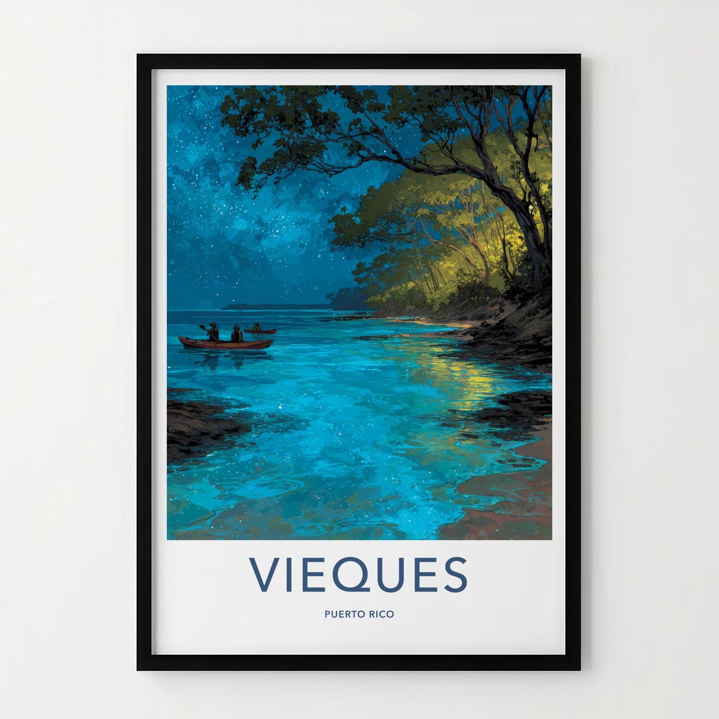 Vieques Poster - Puerto Rico Travel Art - Starry Water Kayak Home Decor