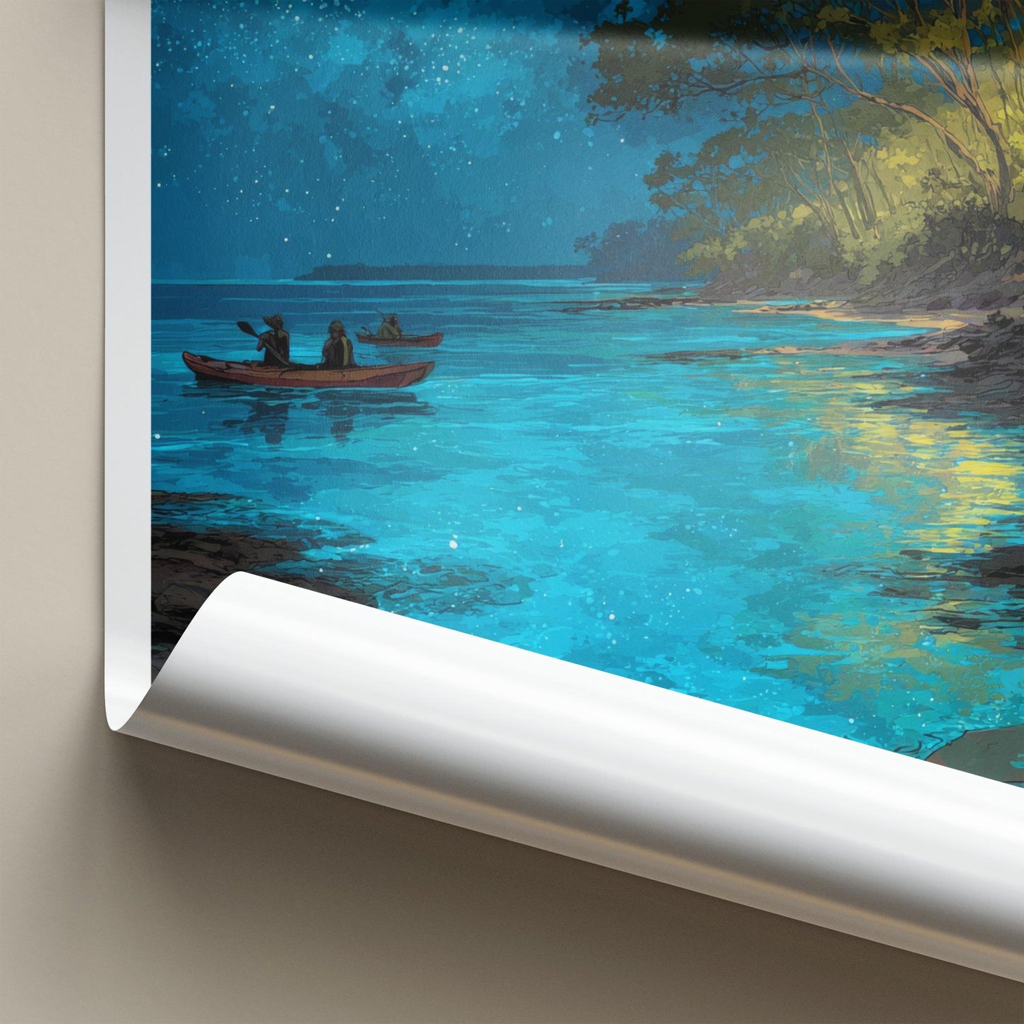 Vieques Poster - Puerto Rico Travel Art - Starry Water Kayak Home Decor