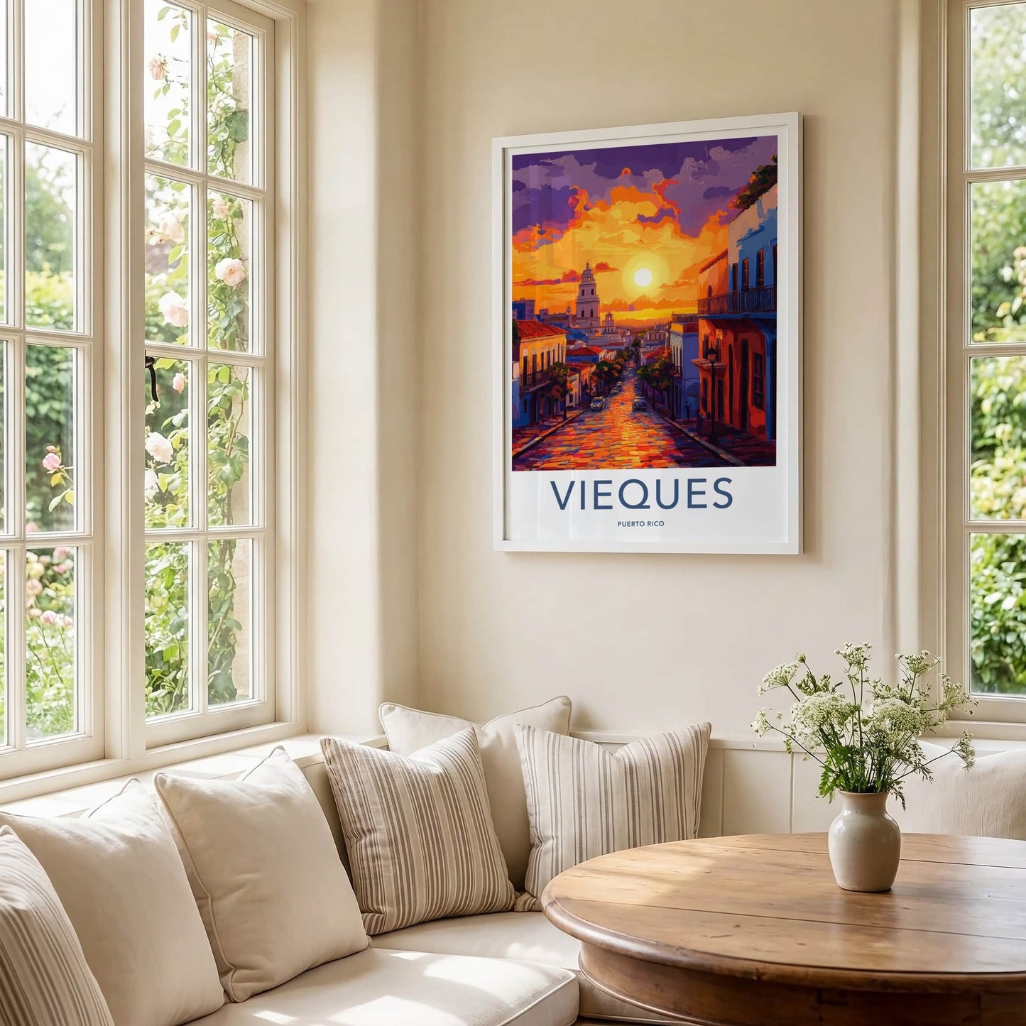 Vieques Poster - Puerto Rico Travel Art - Vibrant Street Sunset Home Decor