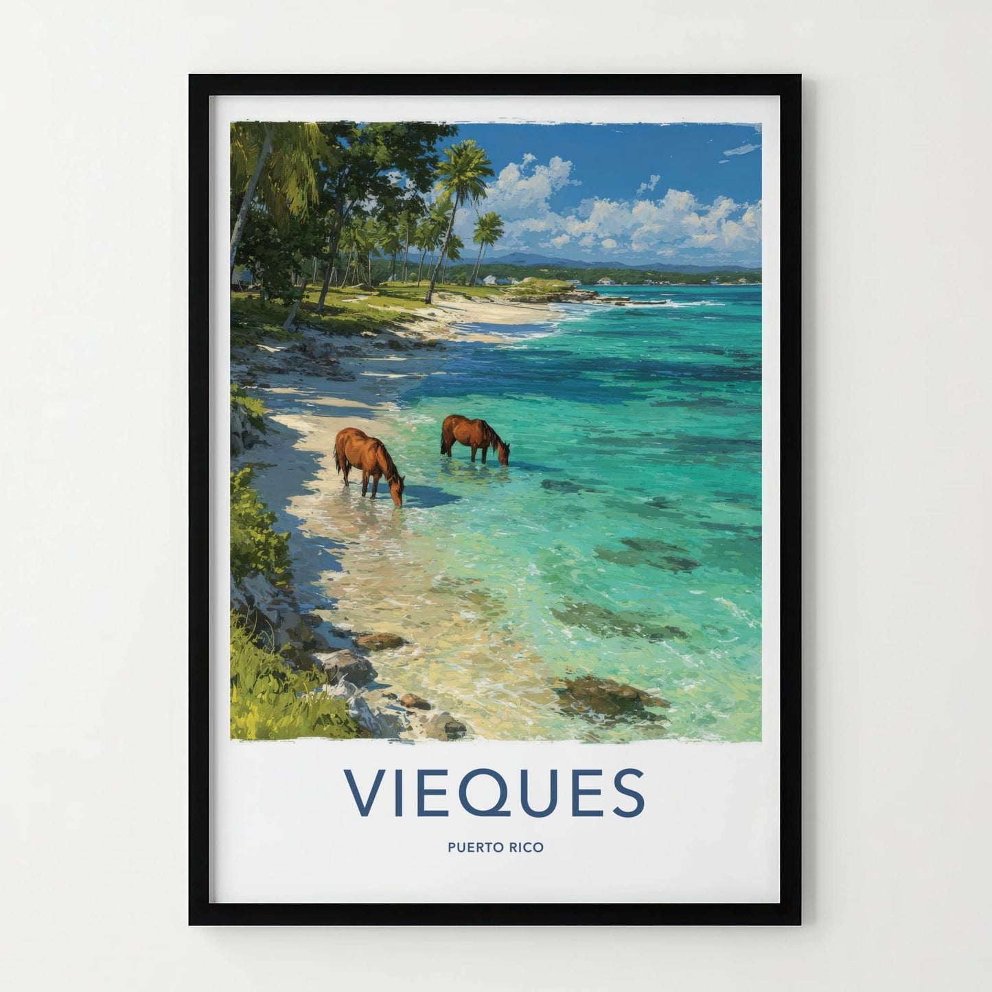 Vieques Poster - Puerto Rico Travel Art - Wild Horses Beach Home Decor