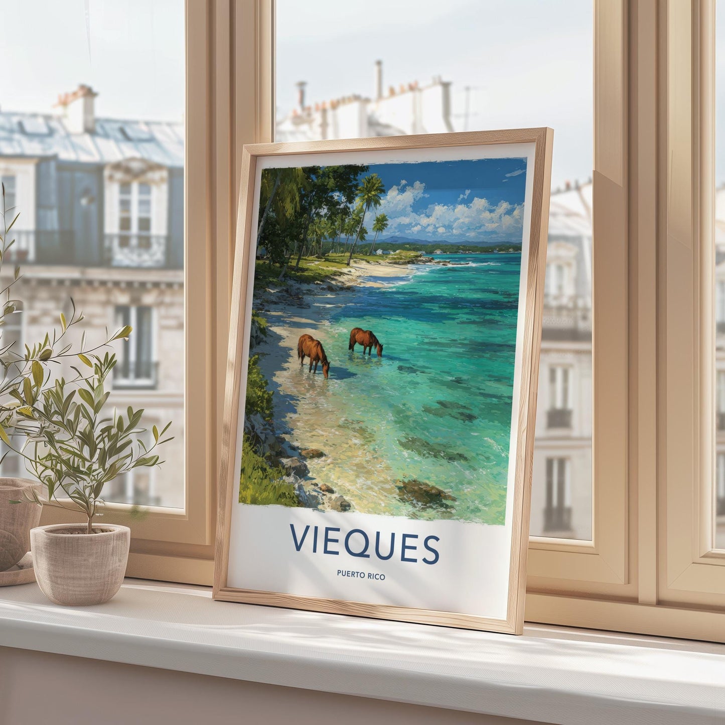 Vieques Poster - Puerto Rico Travel Art - Wild Horses Beach Home Decor