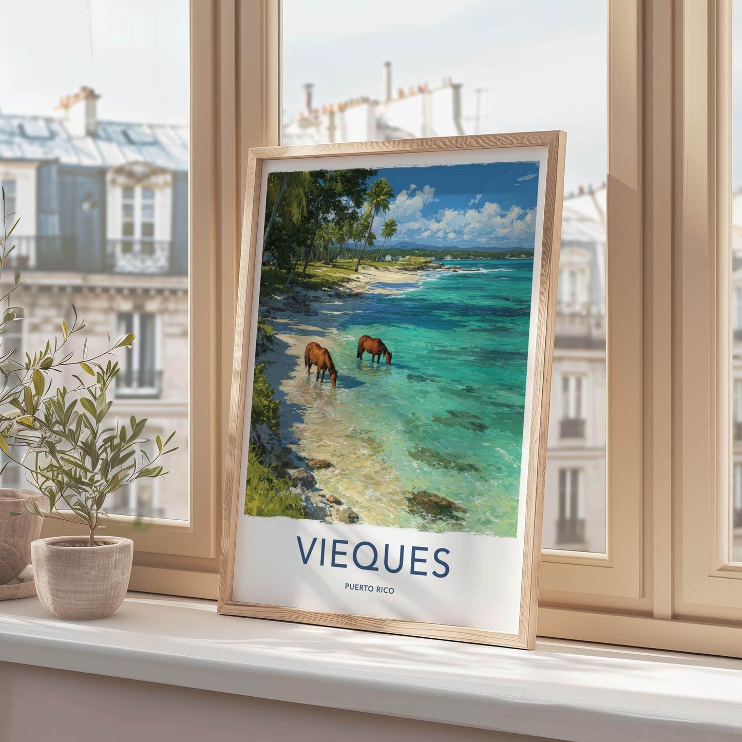 Vieques Poster - Puerto Rico Travel Art - Wild Horses Beach Home Decor