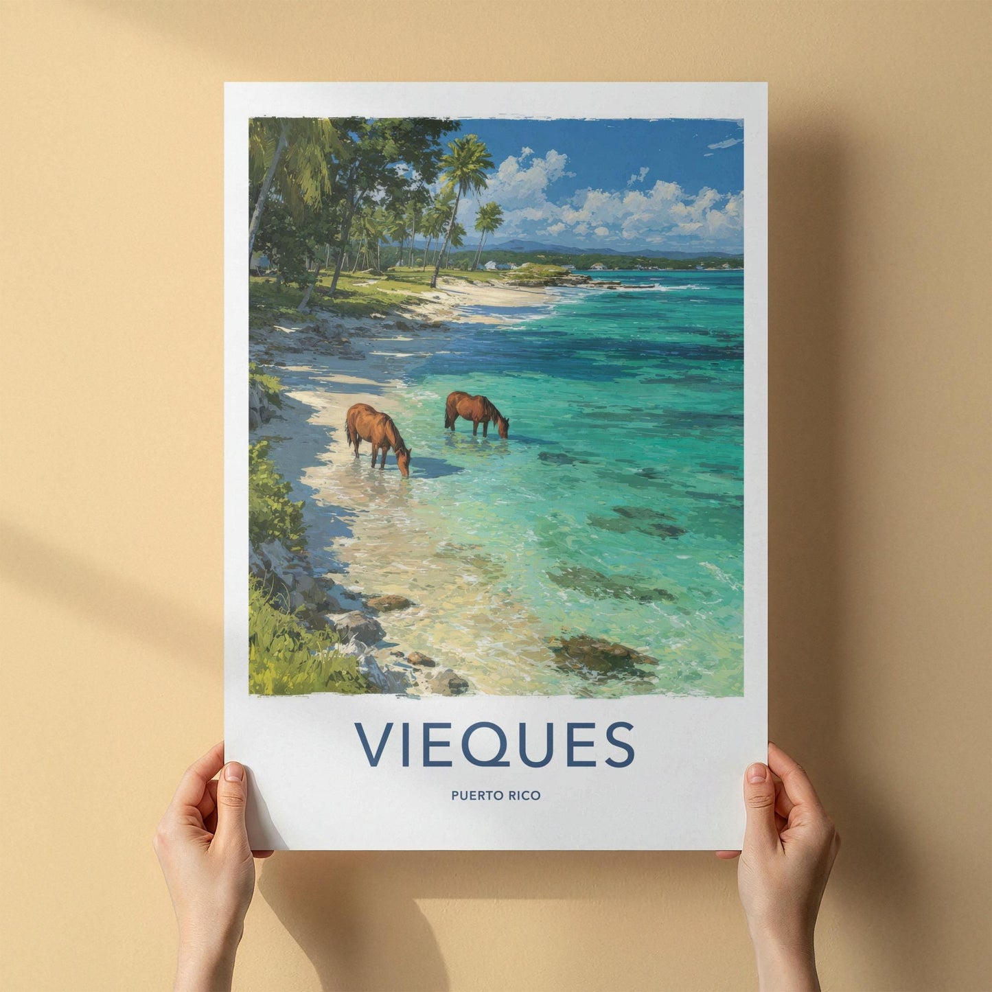 Vieques Poster - Puerto Rico Travel Art - Wild Horses Beach Home Decor
