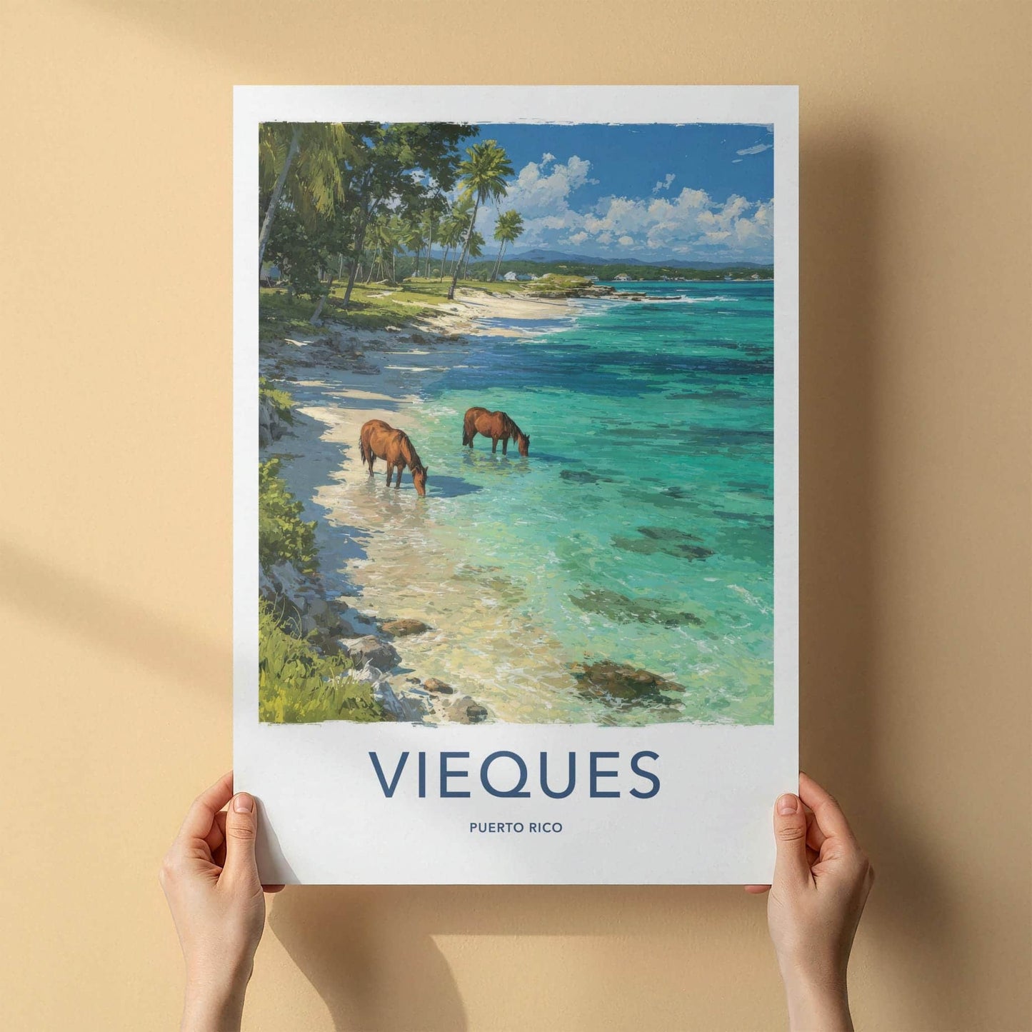Vieques Poster - Puerto Rico Travel Art - Wild Horses Beach Home Decor