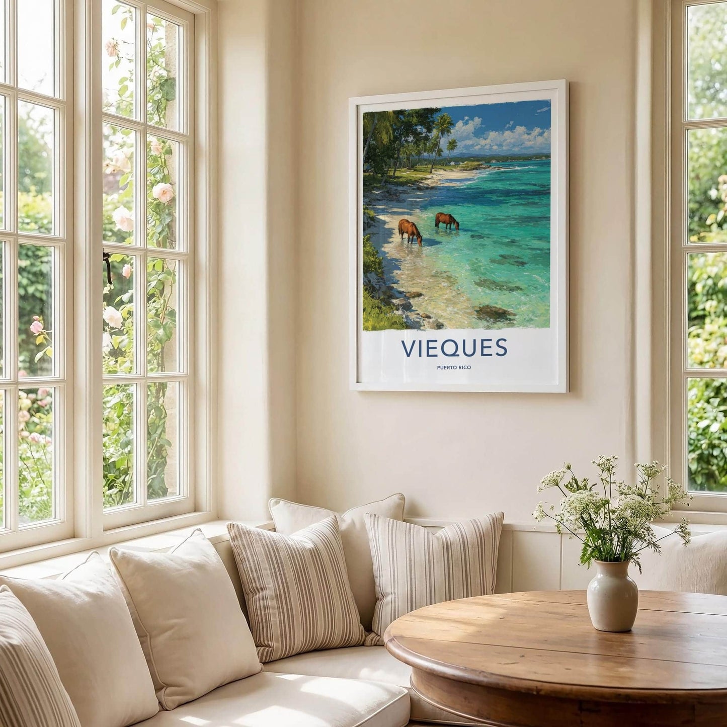 Vieques Poster - Puerto Rico Travel Art - Wild Horses Beach Home Decor