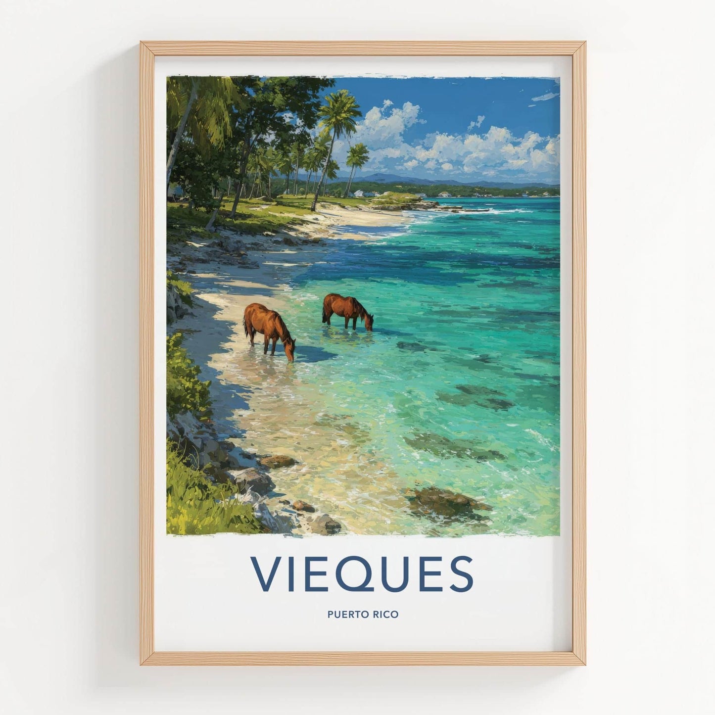 Vieques Poster - Puerto Rico Travel Art - Wild Horses Beach Home Decor
