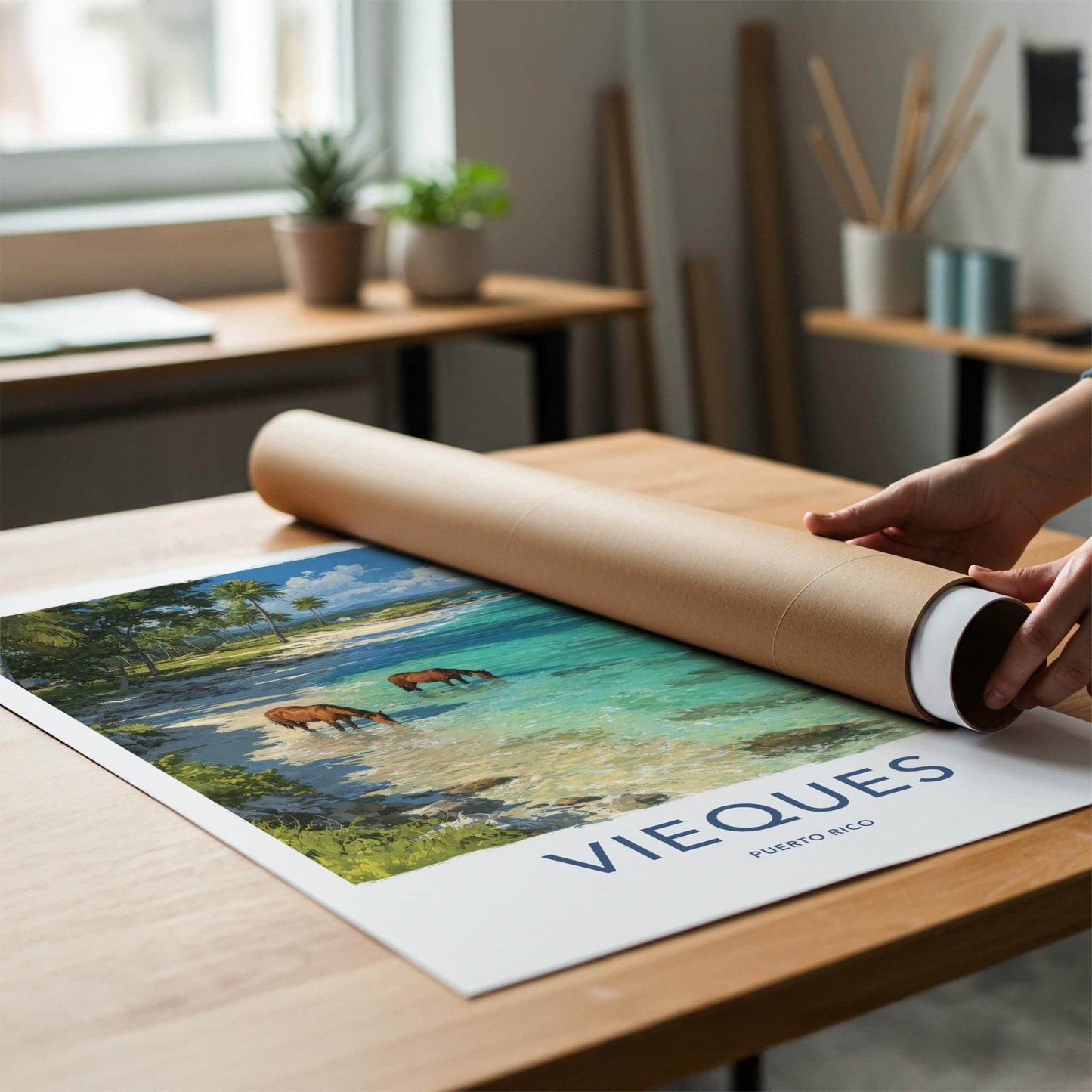 Vieques Poster - Puerto Rico Travel Art - Wild Horses Beach Home Decor