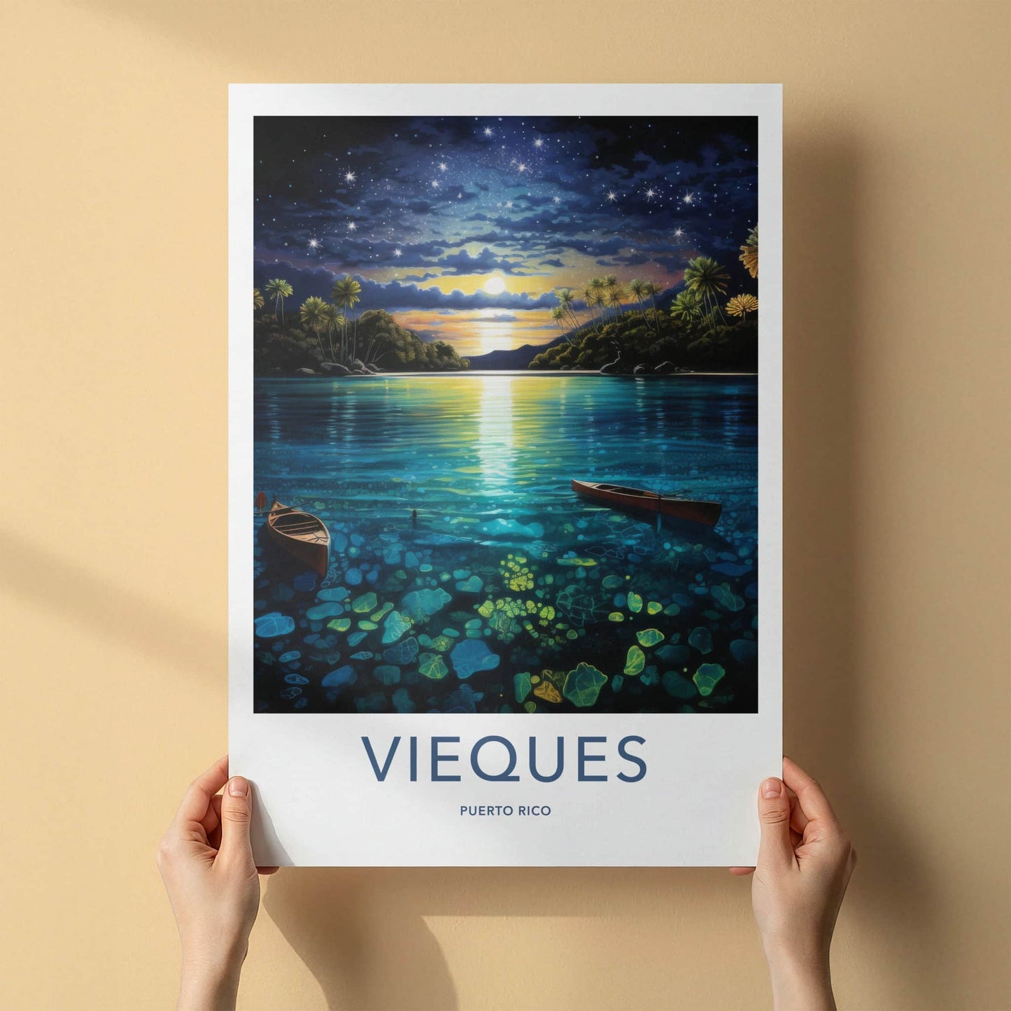 Viesques Poster - Puerto Rico Wall Art - Starry Night Lagoon Home Decor
