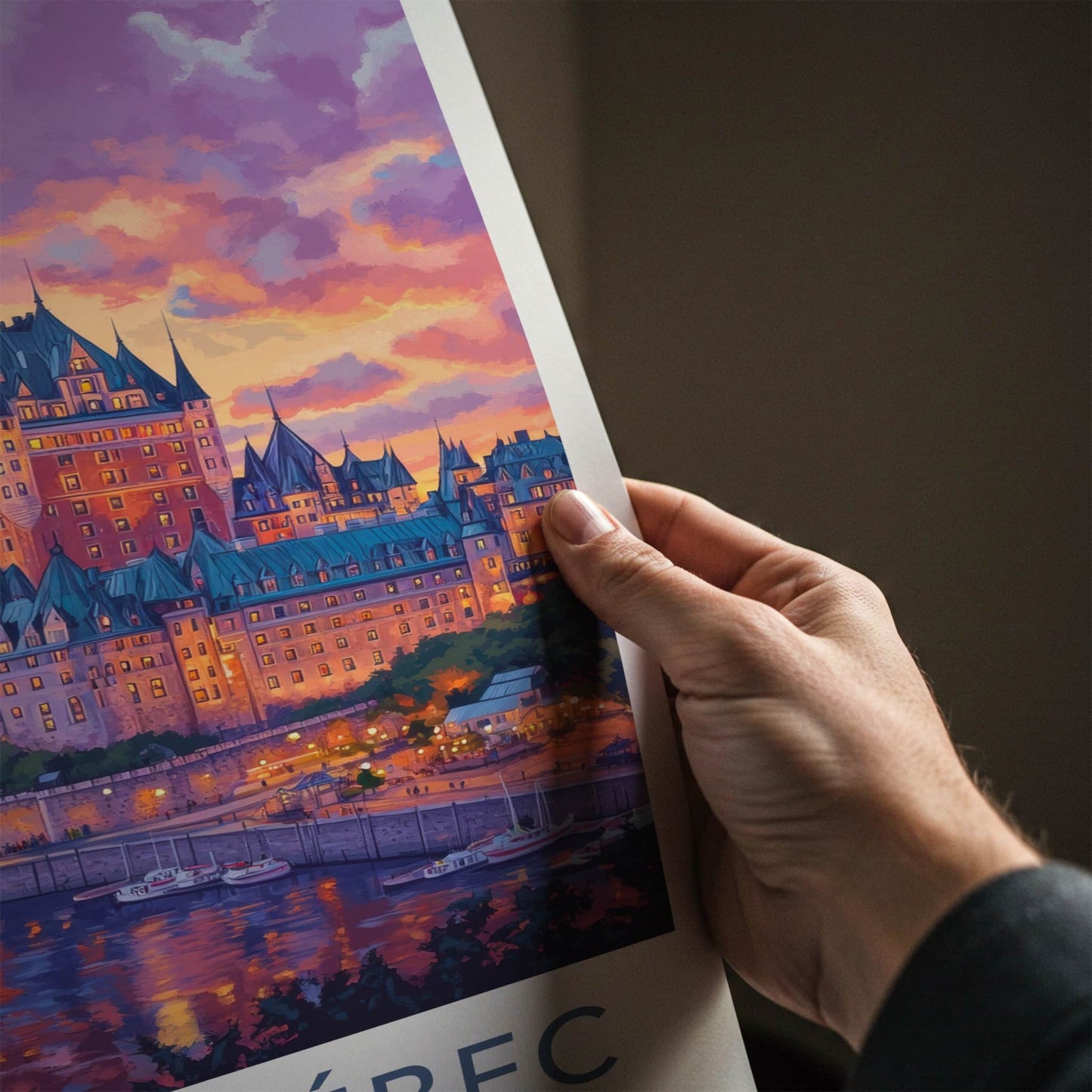 Vieux Quebec Poster - Canada Travel Art - Vibrant Castle Sunset Home Decor