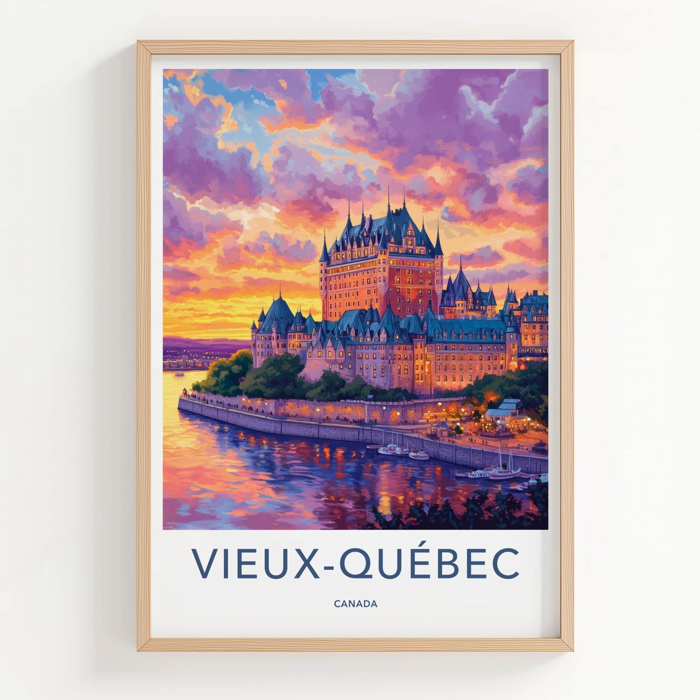 Vieux Quebec Poster - Canada Travel Art - Vibrant Castle Sunset Home Decor