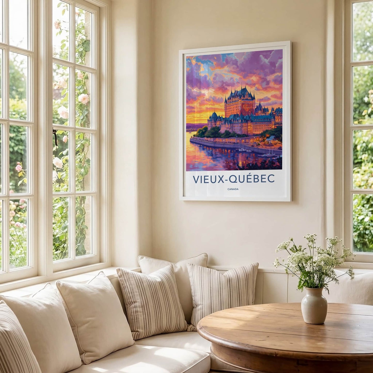 Vieux Quebec Poster - Canada Travel Art - Vibrant Castle Sunset Home Decor