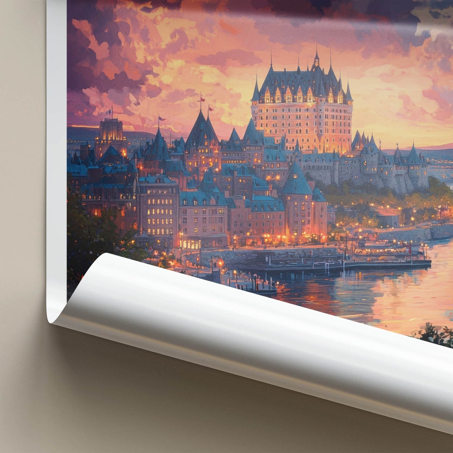 Vieux-Quebec Poster - Canada Travel Art - Waterfront Castle Lights Home Decor