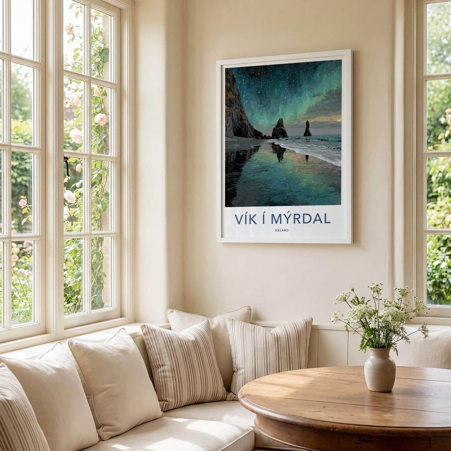 Vik i Myrdal Poster - Iceland Travel Art - Aurora Beach Stacks Home Decor