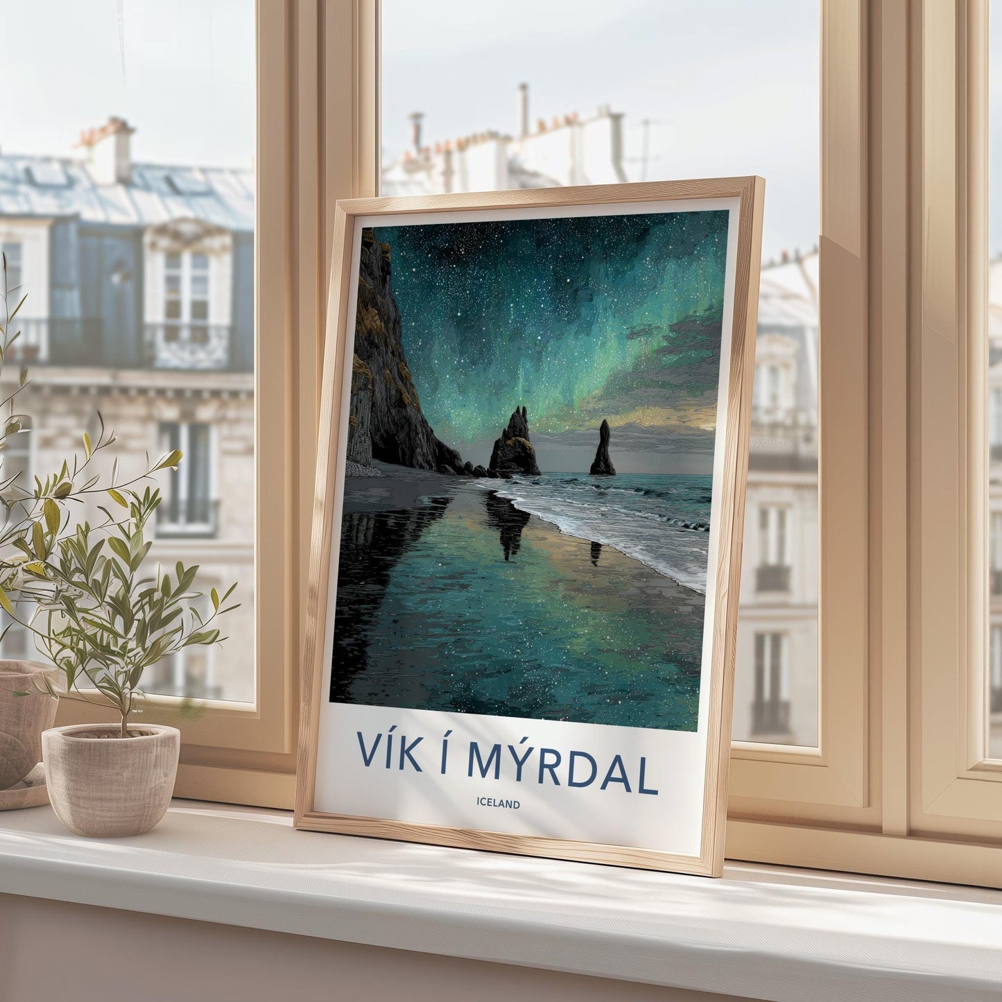 Vik i Myrdal Poster - Iceland Travel Art - Aurora Beach Stacks Home Decor