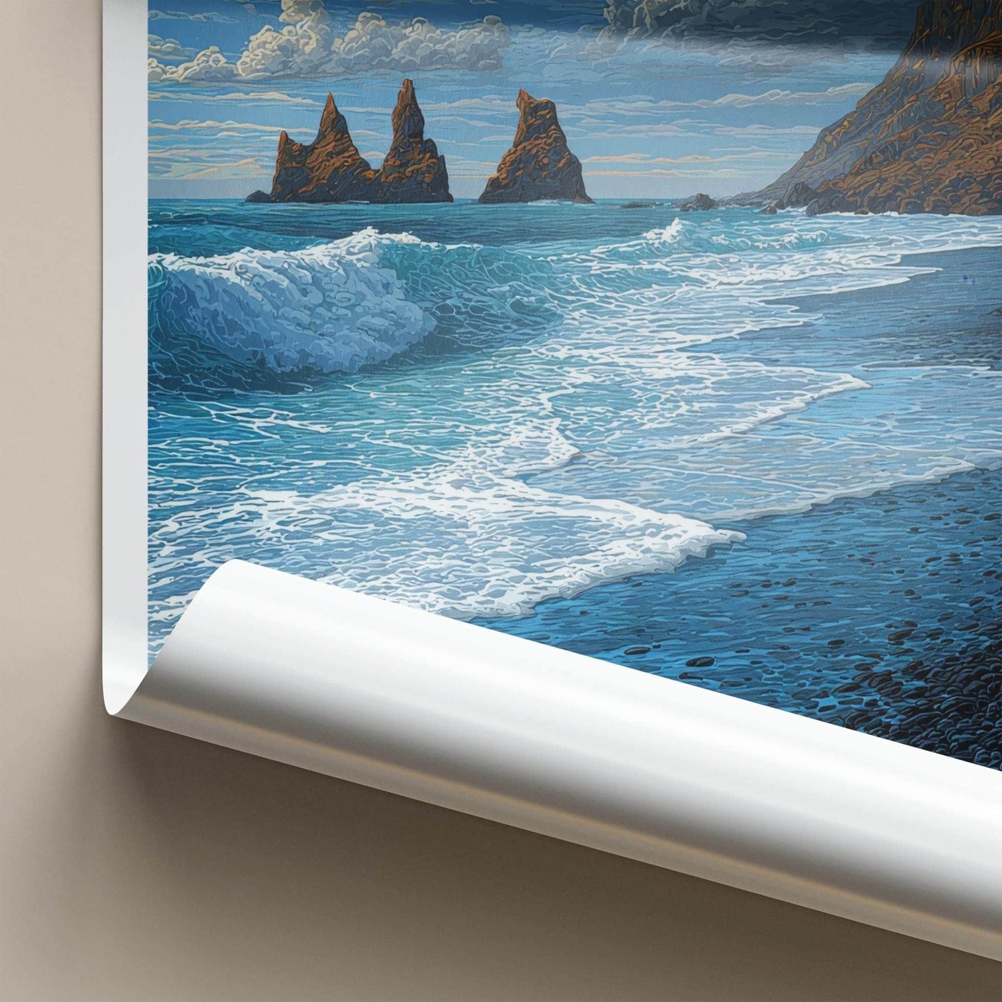 Vik I Myrdal Poster - Iceland Travel Art - Black Beach Sea Stacks Wall Decor