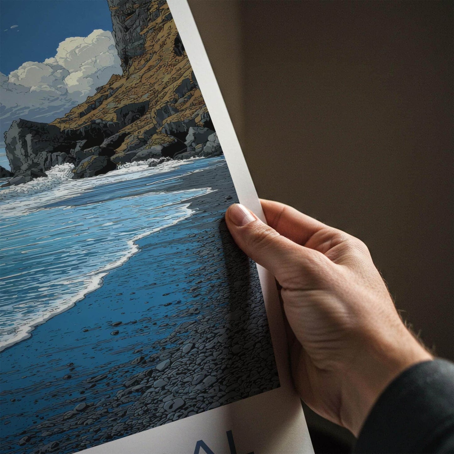 Vik i Myrdal Poster - Iceland Travel Art - Black Sand Sea Stacks Home Decor