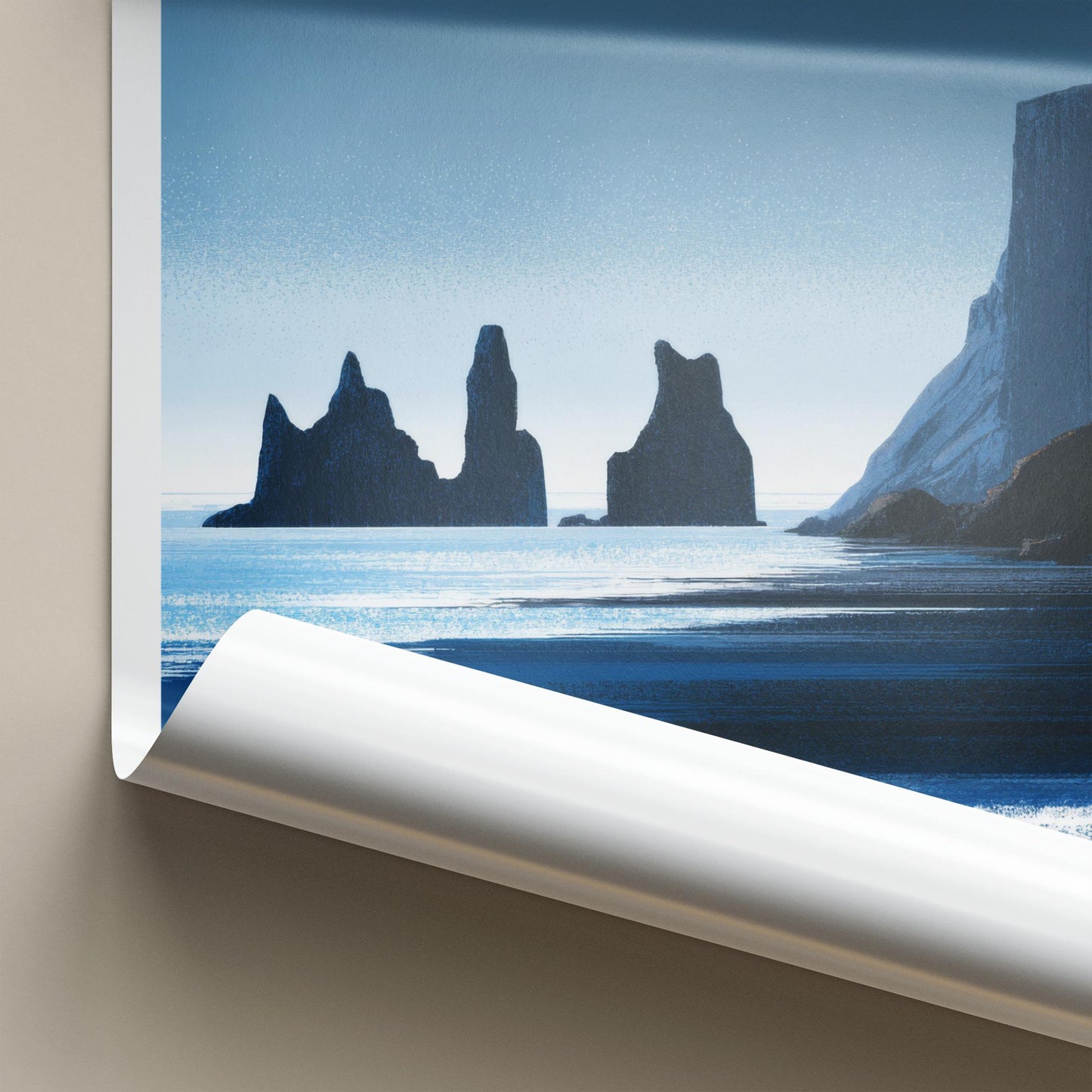 Vik i Myrdal Poster - Iceland Travel Art - Reynisdrangar Sea Stacks Home Decor