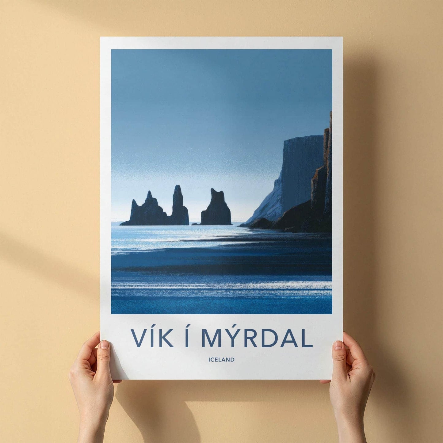 Vik i Myrdal Poster - Iceland Travel Art - Reynisdrangar Sea Stacks Home Decor