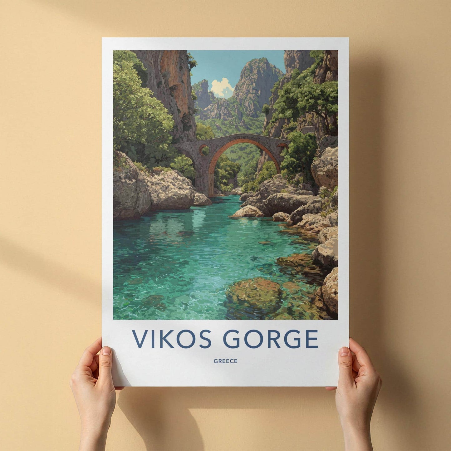 Vikos Gorge Poster - Greece Travel Art - Mountain River Bridge Home Decor