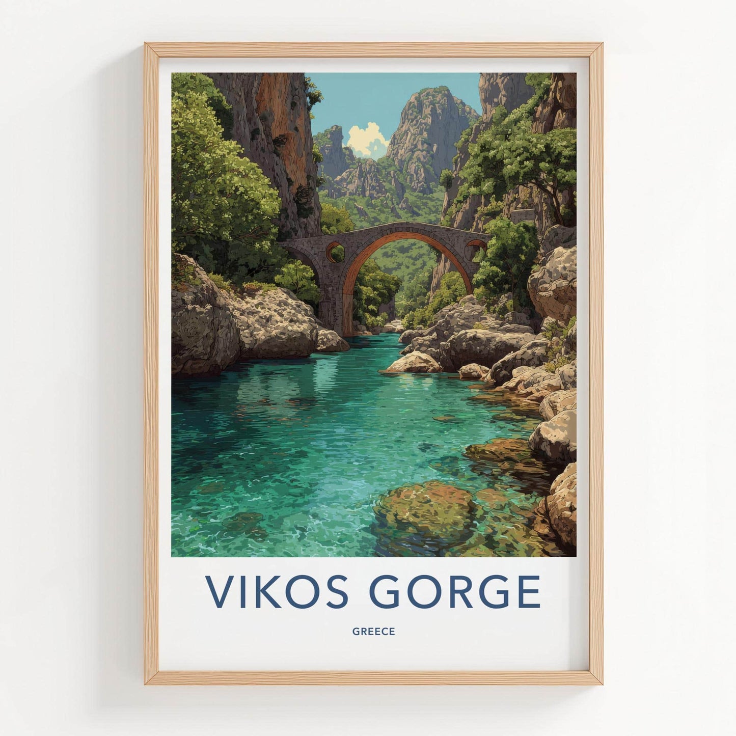 Vikos Gorge Poster - Greece Travel Art - Mountain River Bridge Home Decor