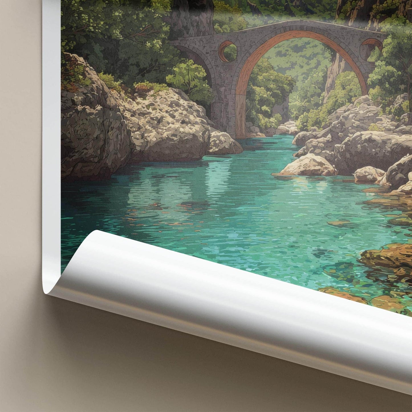 Vikos Gorge Poster - Greece Travel Art - Mountain River Bridge Home Decor