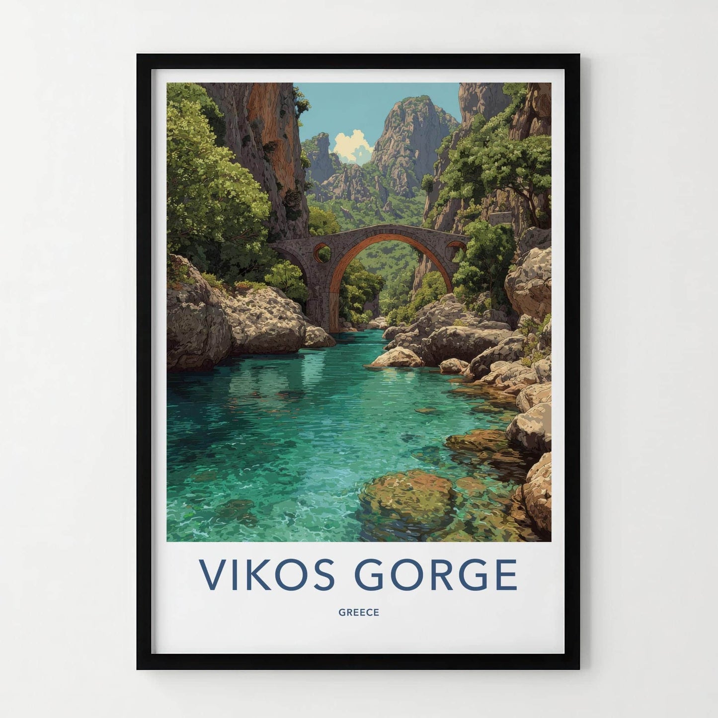 Vikos Gorge Poster - Greece Travel Art - Mountain River Bridge Home Decor