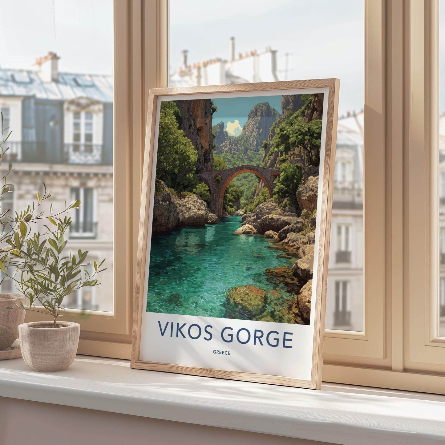 Vikos Gorge Poster - Greece Travel Art - Mountain River Bridge Home Decor