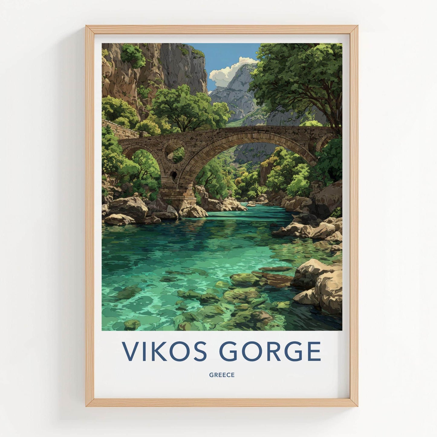 Vikos Gorge Poster - Greece Wall Art - Ancient Stone Bridge Home Decor