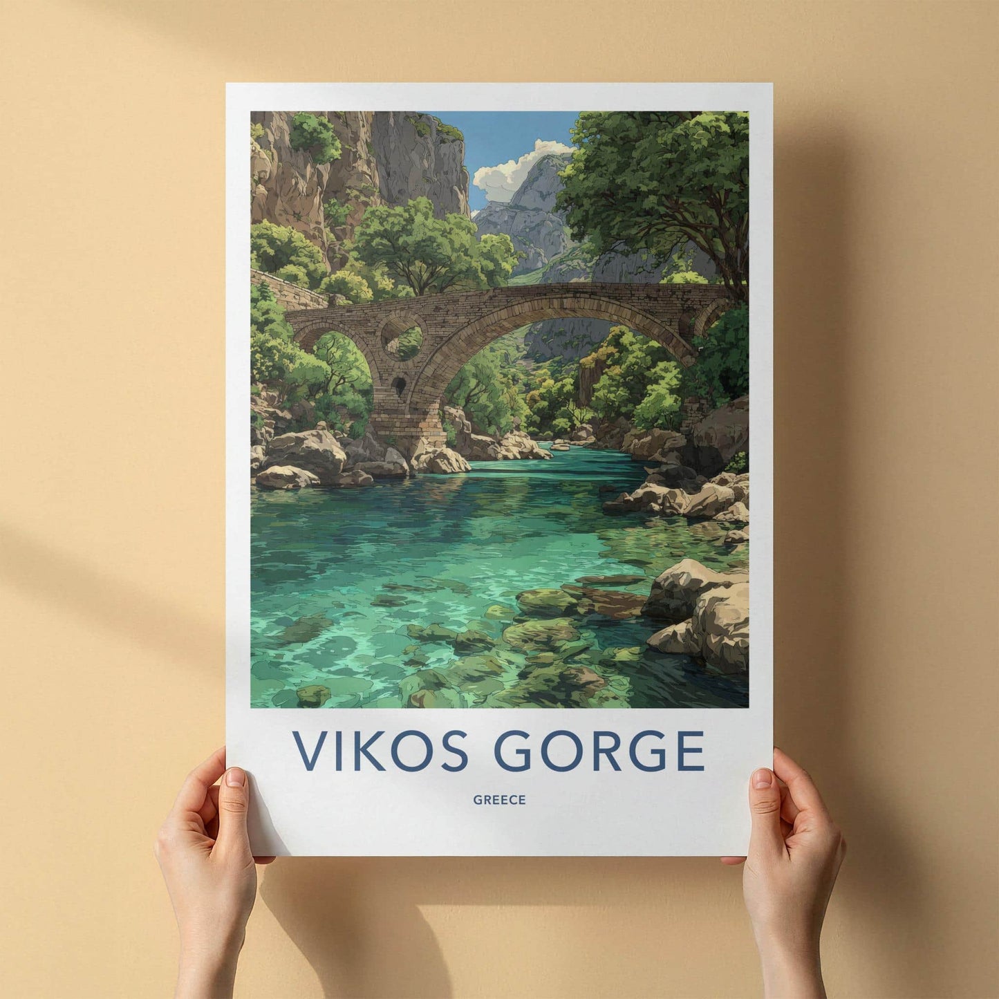 Vikos Gorge Poster - Greece Wall Art - Ancient Stone Bridge Home Decor